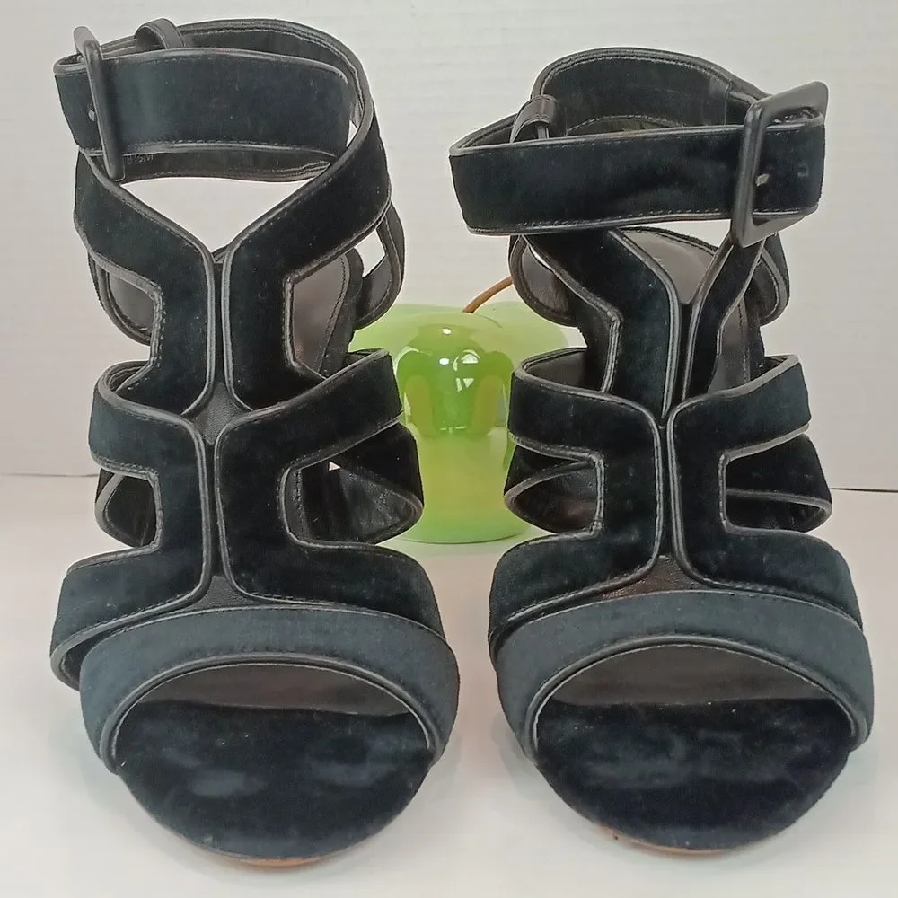 ANTONIO MELANI Aveet Women Black Strappy Velvet Open Toe Heels sx 8.5 M